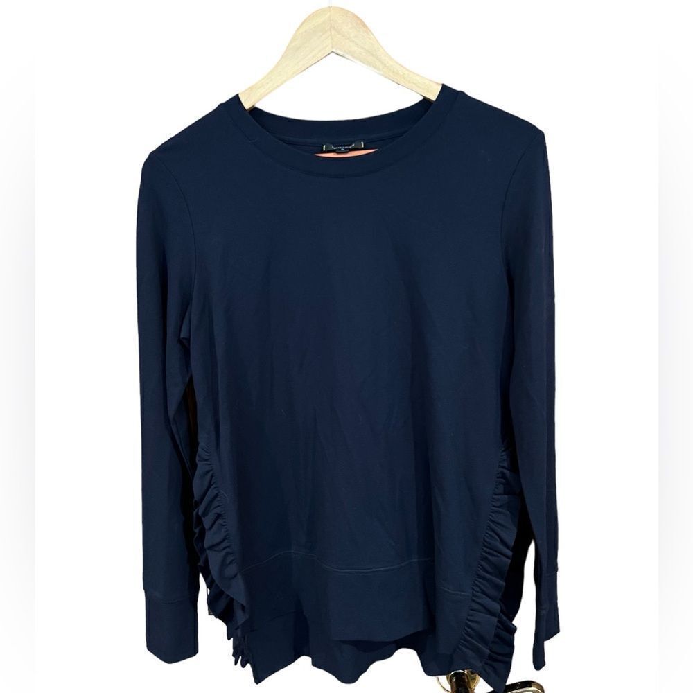 Stella & Dot black long sleeved top with ruffle detail at hips size medium